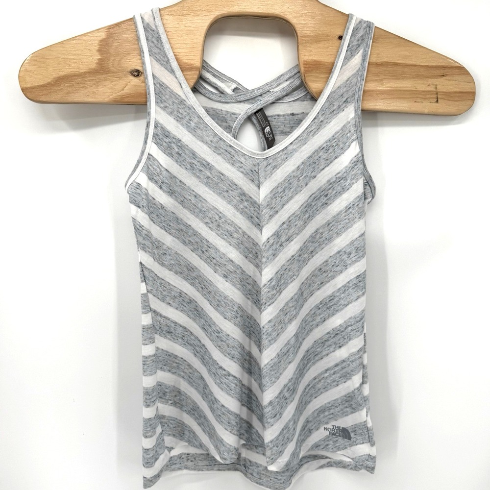 The North Face Tank Top Womens S Grey White Chevron Stripe Cross Back Athletic
